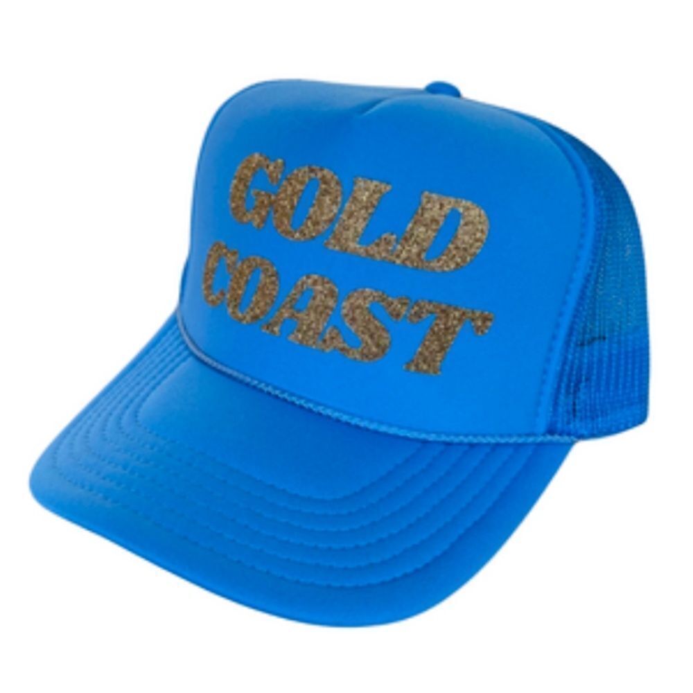 Blue & Gold Glitter Trucker Hat GOLD COAST Snap Back Mesh BRAND NEW Hat w Tags